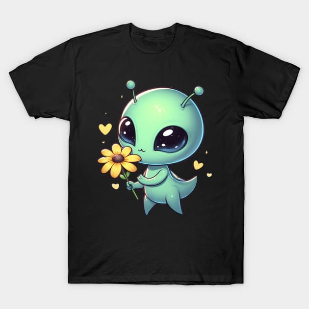 Cute little Alien With Yellow Flower T-Shirt by AhmedPrints